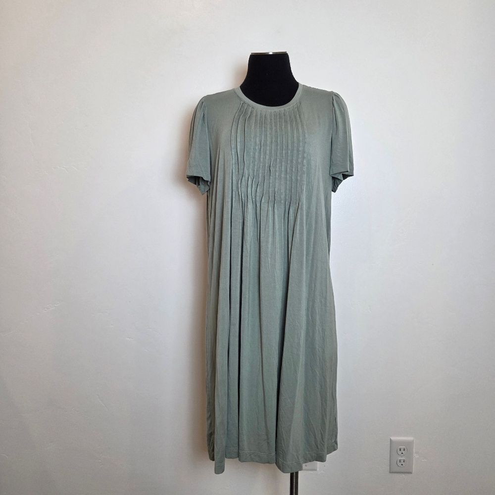 Downeast Sage Pistachio Green Jersey T-Shirt Swing Dress Pleats Casual Teacher M